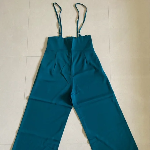 Teal Blue Suspender Pants for Women - Picture 9 of 12